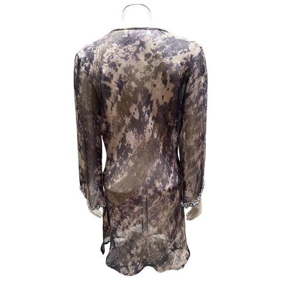 Sheer Gray Beaded Tunic Size M India Boho Rhinestone Resortwear Festival Top - Picture 5 of 15